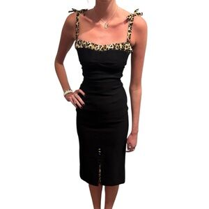 Vtg Y2K Stop Staring! by Alicia Estrada Black Bodycon Midi Dress Leopard Print S